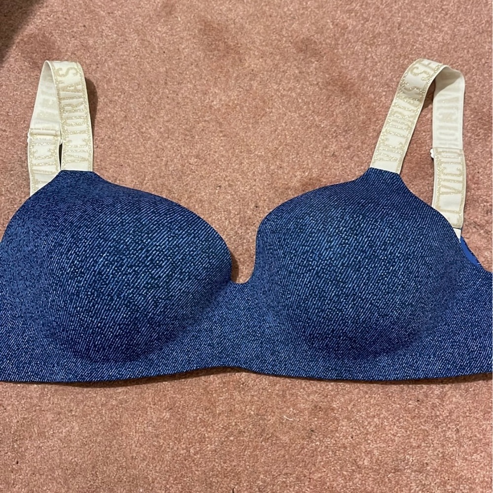 Blue Denim Bra with Cream Straps